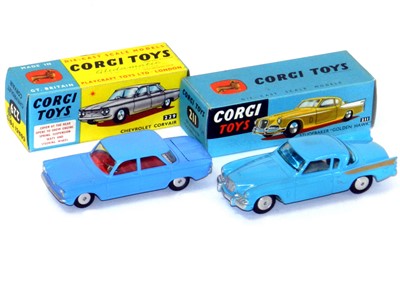 Lot 377 - Corgi 211 Studebaker and 229 Chevrolet Corvair, boxed.