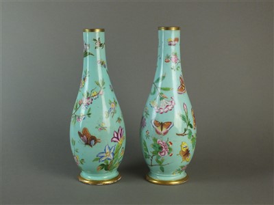 Lot 247 - Pair of English porcelain turquoise ground vases