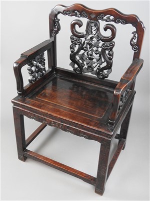 Lot 54 - A Chinese carved rosewood chair, early 20th...