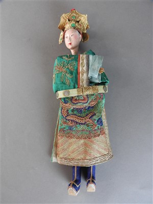 Lot 51 - A Chinese painted wood doll, late Qing Dynasty,...