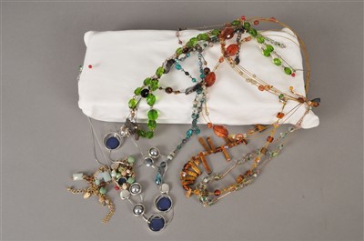 Lot 305 - Costume jewellery, evening bag, evening shawl and two leather bags