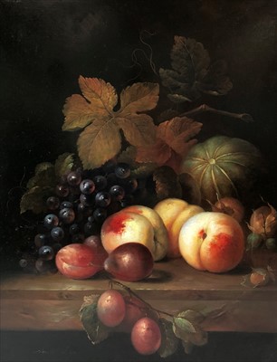 Lot 335 - Nancy Lee (British School 20th Century), Still Life of Fruit, Oil on Board