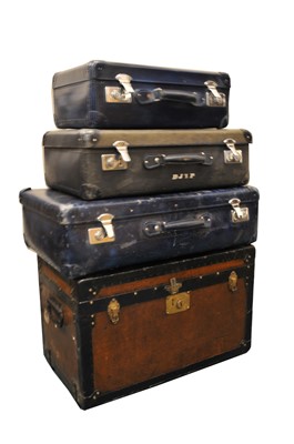 Lot 312 - A collection of three 20th century luggage cases and a bound luggage trunk