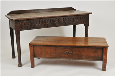 Lot 445 - An old English style oak side table and a low oak box stool