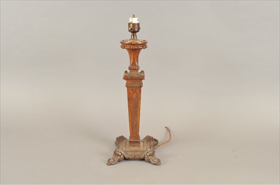Lot 464 - A carved oak table lamp made from timber from Westminster Hall in 1394/1399