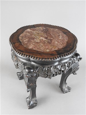 Lot 502 - A Chinese rosewood and hardstone inset...