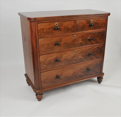 Lot 608 - A large Victorian mahogany veneered chest of two short and three long drawers