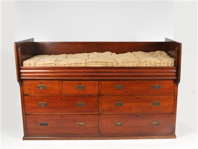 Lot 773 - A large and impressive 19th century mahogany and teak naval ship's cabin bed