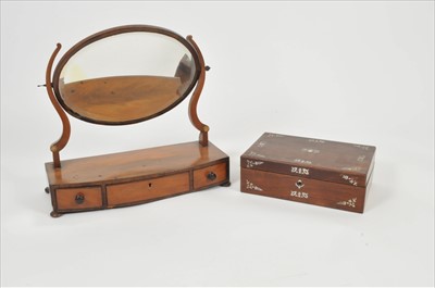 Lot 557 - A Victorian rosewood veneered writing slope with mother-of-pearl inlay and a toilet mirror