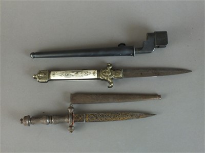 Lot 408 - 19th century Spanish plug bayonet, spike bayonet and folding dagger
