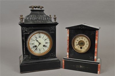 Lot 412 - Two Victorian slate cased mantle clocks and a wall clock