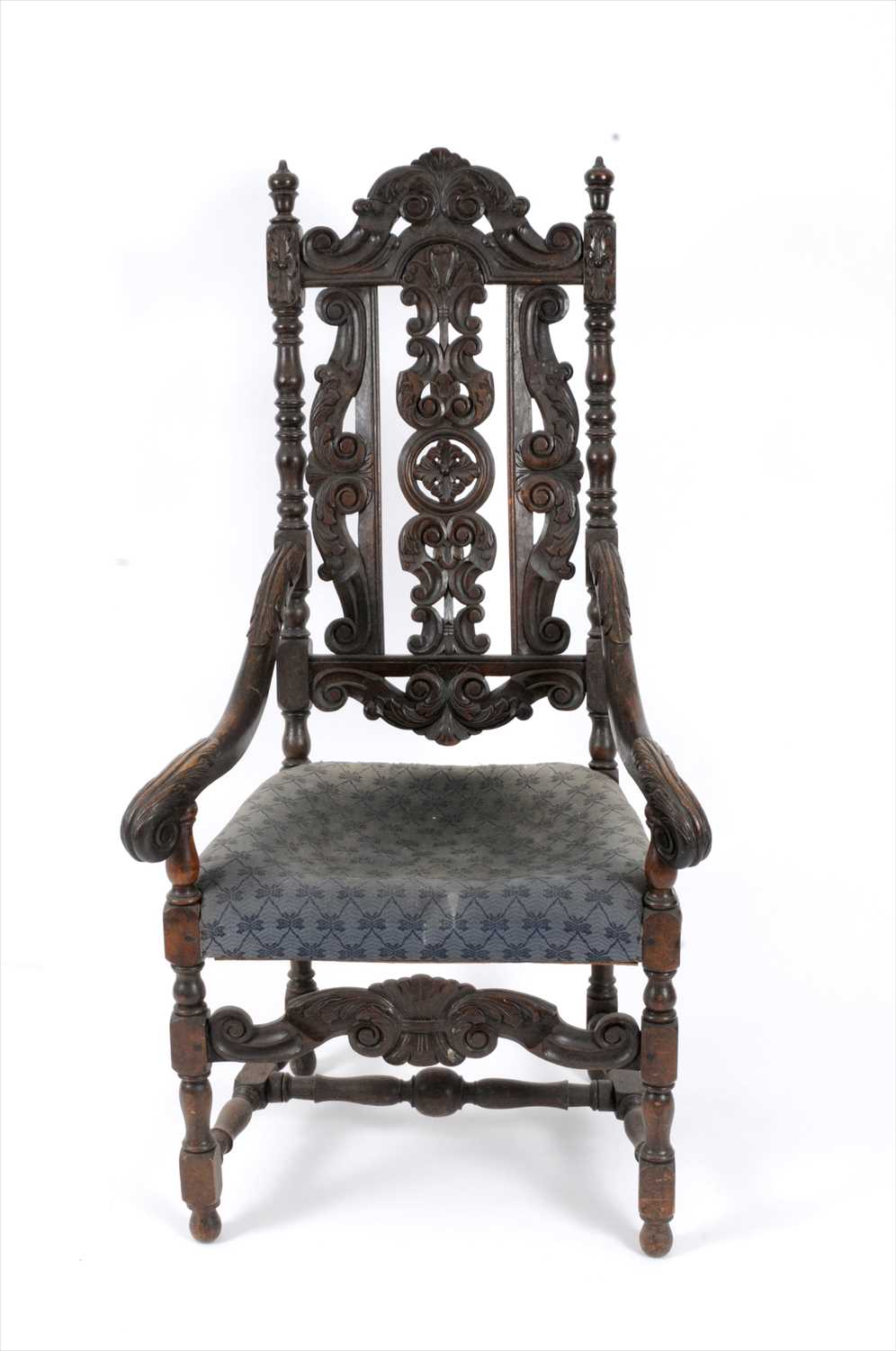 Lot 325 - A 19th century Carolean style carved oak armchair