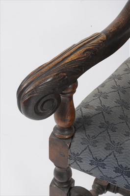 Lot 325 - A 19th century Carolean style carved oak armchair