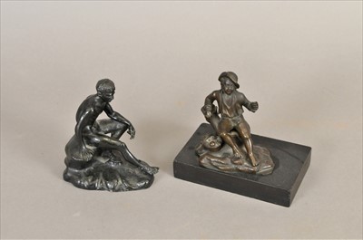 Lot 459 - A small 19th century bronze study of the seated Hermes and a further small bronze figure