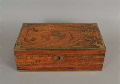 Lot 473 - A 19th century brass banded rosewood veneered writing slope and two pieces of tartanware
