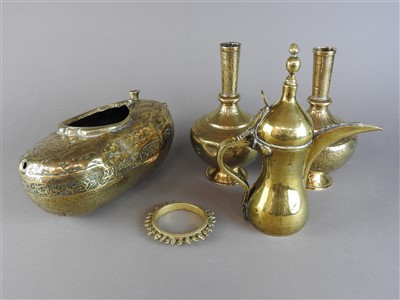 Lot 80 - A Qajar Persian brass kashkul, 19th century,...