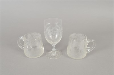 Lot 124 - Pair of 19th century Bohemian mugs and a wine glass