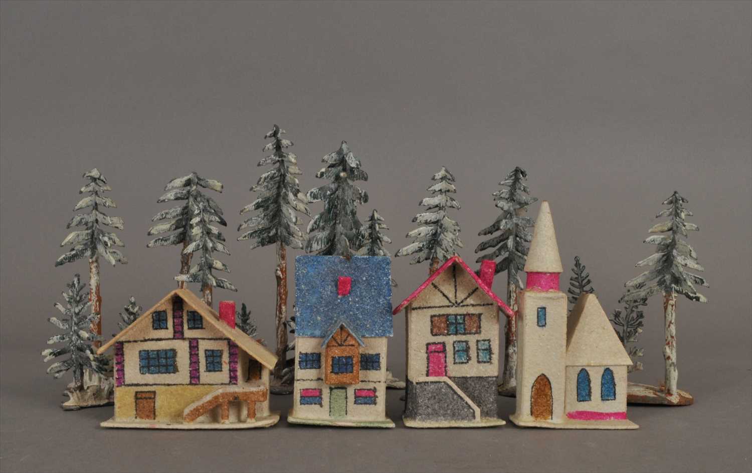 Lot 495 - A group of 20th century Czechoslovakian-made (sic) model houses and lead models of trees