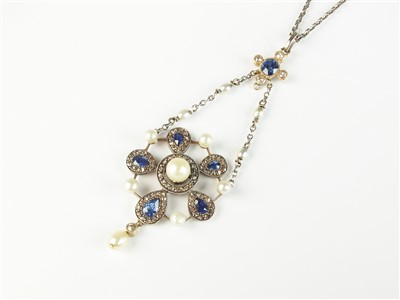 Lot 77 - An early 20th century sapphire, pearl and diamond pendant