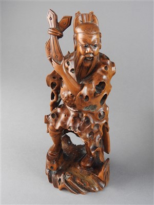 Lot 9 - A pair of Chinese boxwood figures of an...