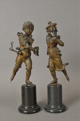 Lot 467 - A pair of late 19th century Russian bronzed spelter figures of skating children