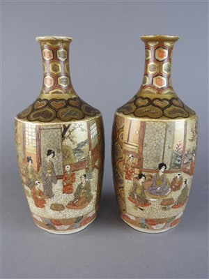 Lot 82 - A pair of Japanese satsuma earthenware vases,...