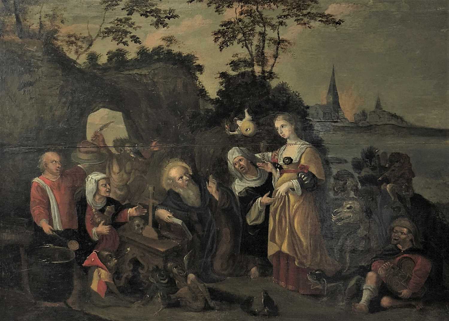 Lot 375 - Netherlandish School (17th/18th Century) Religious Scene, Possibly St Anthony