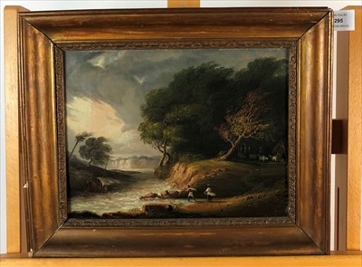 Lot 295 - Continental school, 19th century, river scene, oil