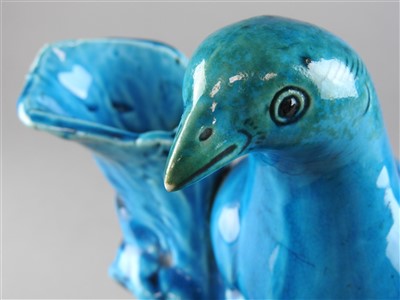 Lot 496 - A Chinese turquoise glazed porcelain dove...