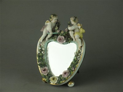 Lot 233 - Sitzendorf heart-shaped porcelain mirror