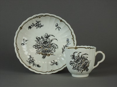 Lot 354 - Worcester fluted coffee cup and saucer, circa 1755-68