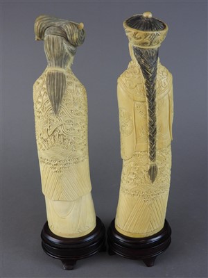 Lot 60 - A pair of Chinese Canton carved ivory figures...