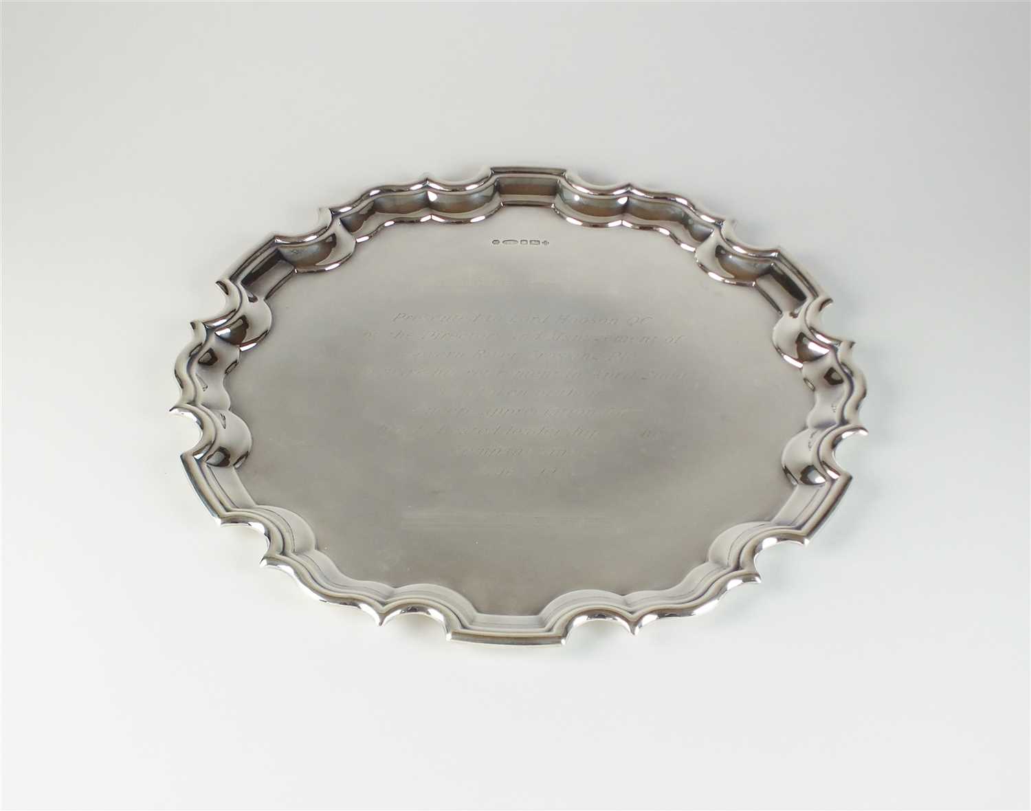 Lot 13 - A silver circular presentation tray