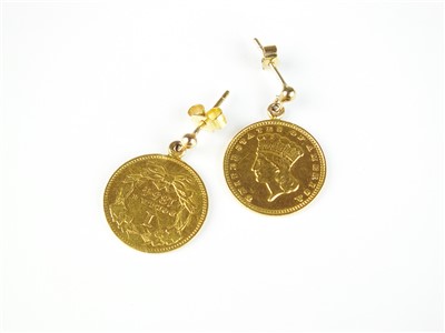 Lot 87 - A pair of United States of America 1 dollar coin earrings