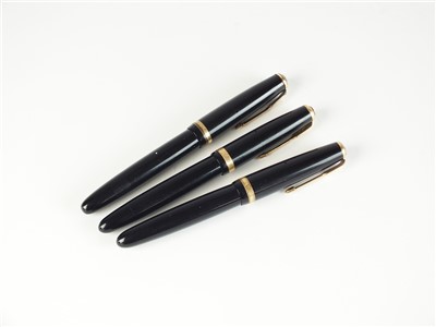 Lot 59 - Three black Parker Duofold fountain pens