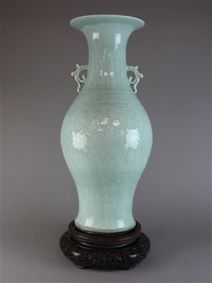 Lot 74 - A large Chinese celadon baluster vase, Qing...