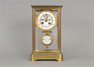 Lot 723 - A 19th century French four glass brass framed mantle clock by Henry Marc, Paris