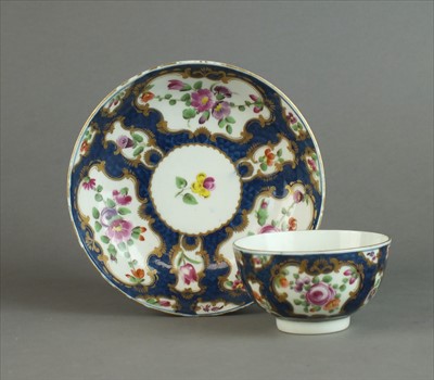 Lot 371 - Worcester 'Blue Scale' teabowl and saucer circa 1768-72