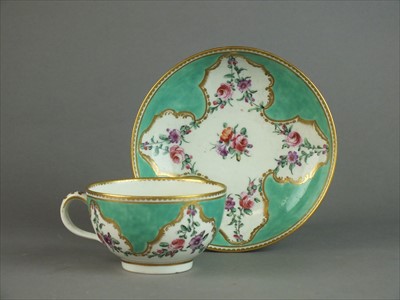 Lot 372 - Worcester apple-green teacup and saucer, circa 1770-72