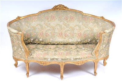 Lot 741 - A 19th century French carved gilt wood framed upholstered parlour sofa