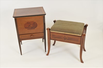 Lot 760 - An Edwardian piano stool and an Edwardian music cabinet