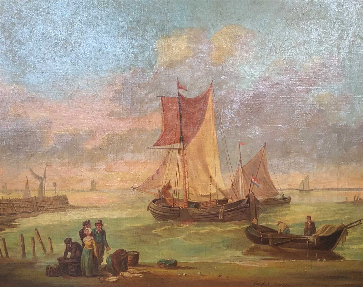 Lot 9 - Attributed to Hendrik Savry (1823-1907), coastal scene, oil on canvas