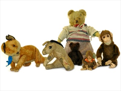 Lot 541 - Vintage stuffed toys: Monkeys, Steiff Fox, Donkey and Bears
