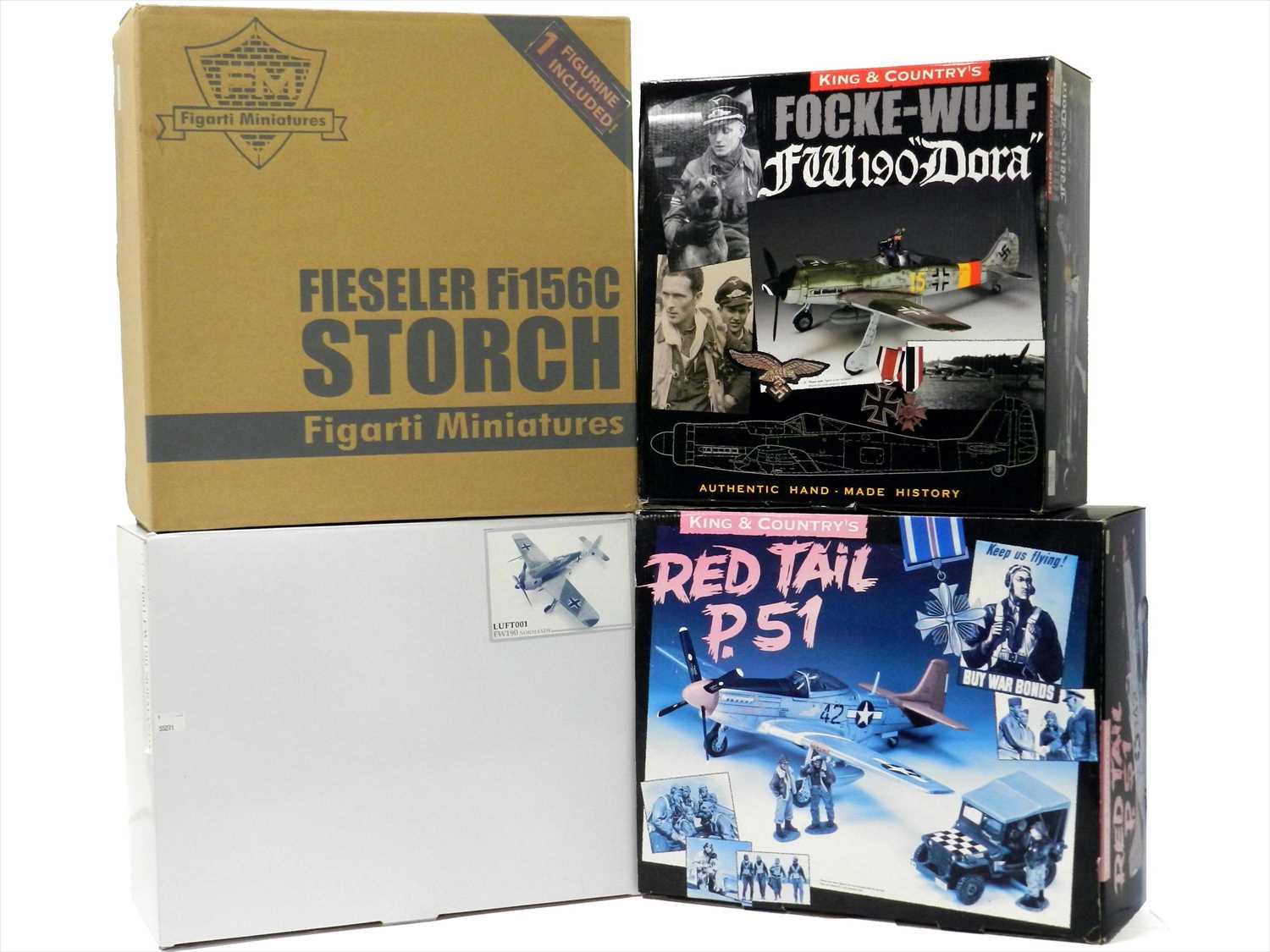 Lot 568 - King & Country P-51 Mustang, FW190-D, “Normandy” FW190 and Figarti Fieseler Storch