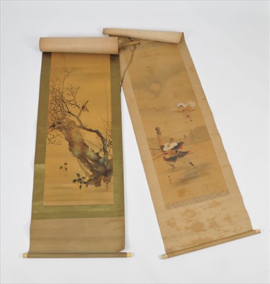 Lot 519 - Two Meiji period Japanese painted silk scrolls