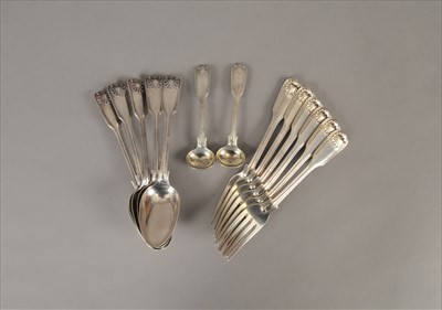 Lot 13 - A collection of Victorian Shell and Fiddle pattern silver flatware