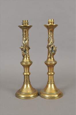 Lot 497 - A pair of heavy decorative 20th century brass desk lamps