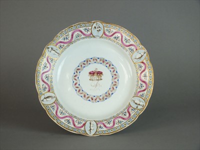 Lot 282 - Rare Caughley polychrome armorial plate. circa 1793