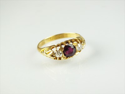 Lot 86 - An 18ct gold untested ruby and diamond ring