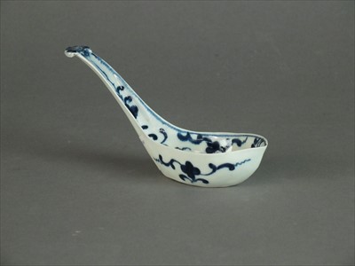 Lot 424 - Worcester blue and white pierced rice spoon, circa 1775